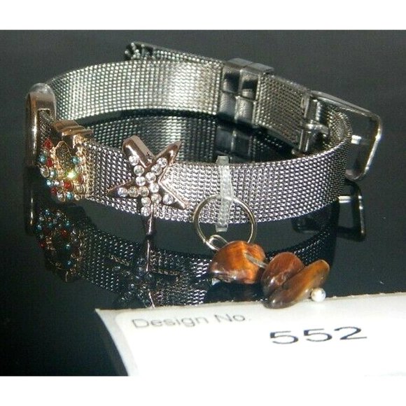 Tiger Eye Gemstone- Stainless Steel Mesh Keeper Bracelet-Band-Slide Charms-552 - Picture 5 of 9